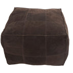 Pouf quadrato in pelle a profilo basso con design patchwork