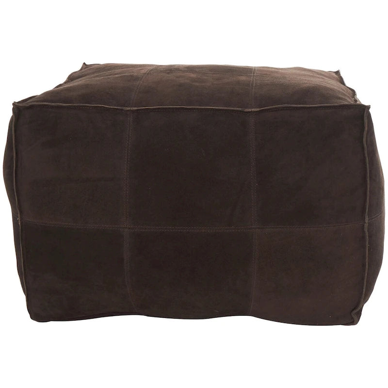 Pouf quadrato in pelle a profilo basso con design patchwork