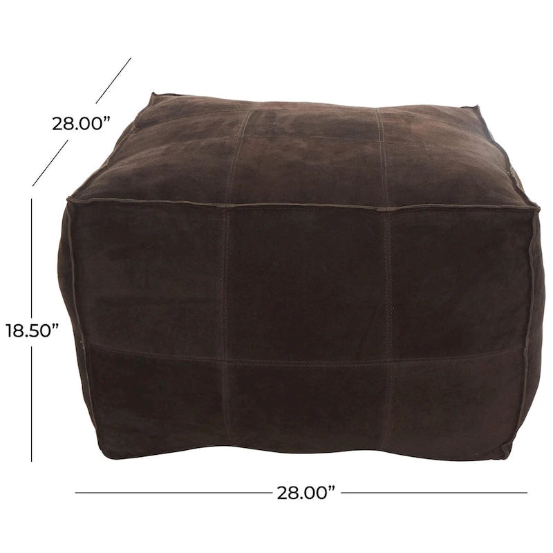 Pouf quadrato in pelle a profilo basso con design patchwork