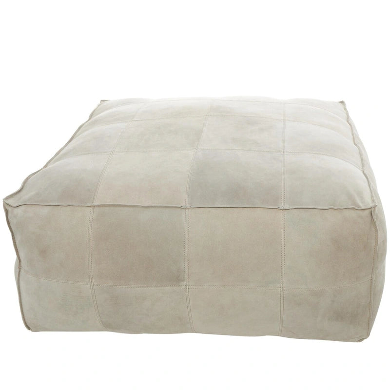 Pouf quadrato in pelle a profilo basso con design patchwork