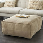 Pouf quadrato in pelle a profilo basso con design patchwork