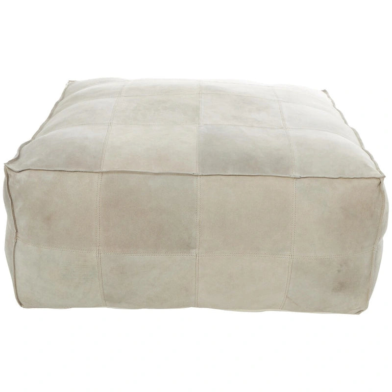 Pouf quadrato in pelle a profilo basso con design patchwork