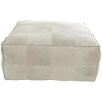 Pouf quadrato in pelle a profilo basso con design patchwork