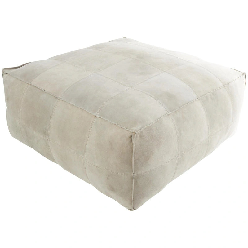 Pouf quadrato in pelle a profilo basso con design patchwork
