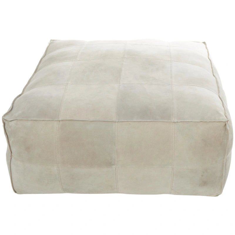 Pouf quadrato in pelle a profilo basso con design patchwork