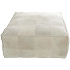 Pouf quadrato in pelle a profilo basso con design patchwork