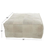 Pouf quadrato in pelle a profilo basso con design patchwork