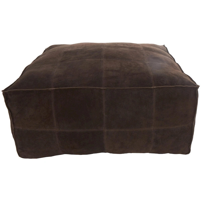 Pouf quadrato in pelle a profilo basso con design patchwork