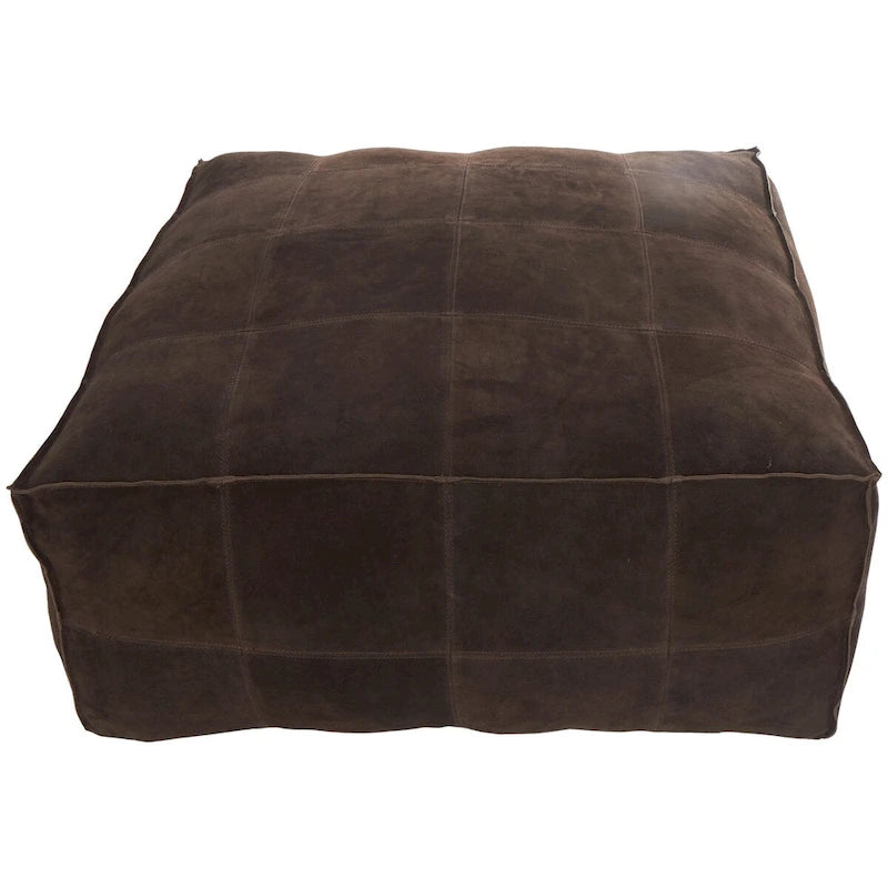 Pouf quadrato in pelle a profilo basso con design patchwork