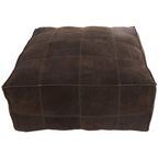 Pouf quadrato in pelle a profilo basso con design patchwork